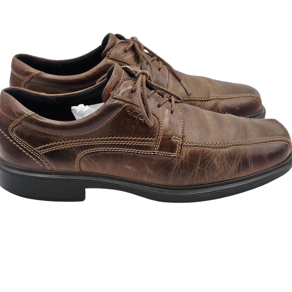 ECCO Leather Oxford Shoes Men's 43 Brown Bicycle Toe Dress Professional Lace Up